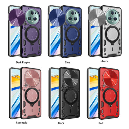 Honor Magic5 Pro Magnetic Holder CD Texture Sliding Camshield Phone Case, TPU PC Shockproof Cover