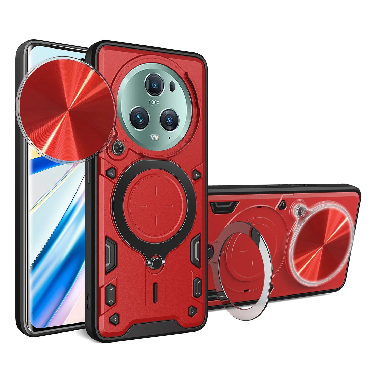 Honor Magic5 Pro Magnetic Holder CD Texture Sliding Camshield Phone Case, TPU PC Shockproof Cover