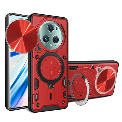 Honor Magic5 Pro Magnetic Holder CD Texture Sliding Camshield Phone Case, TPU PC Shockproof Cover
