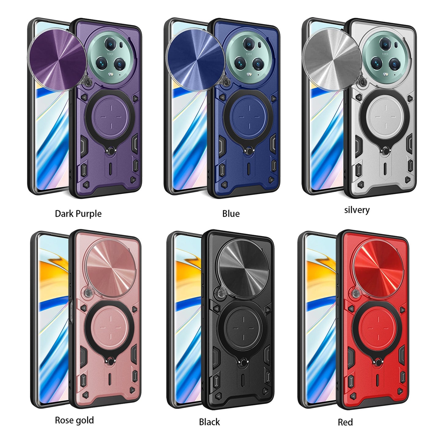 Honor Magic5 Pro Magnetic Holder CD Texture Sliding Camshield Phone Case, TPU PC Shockproof Cover