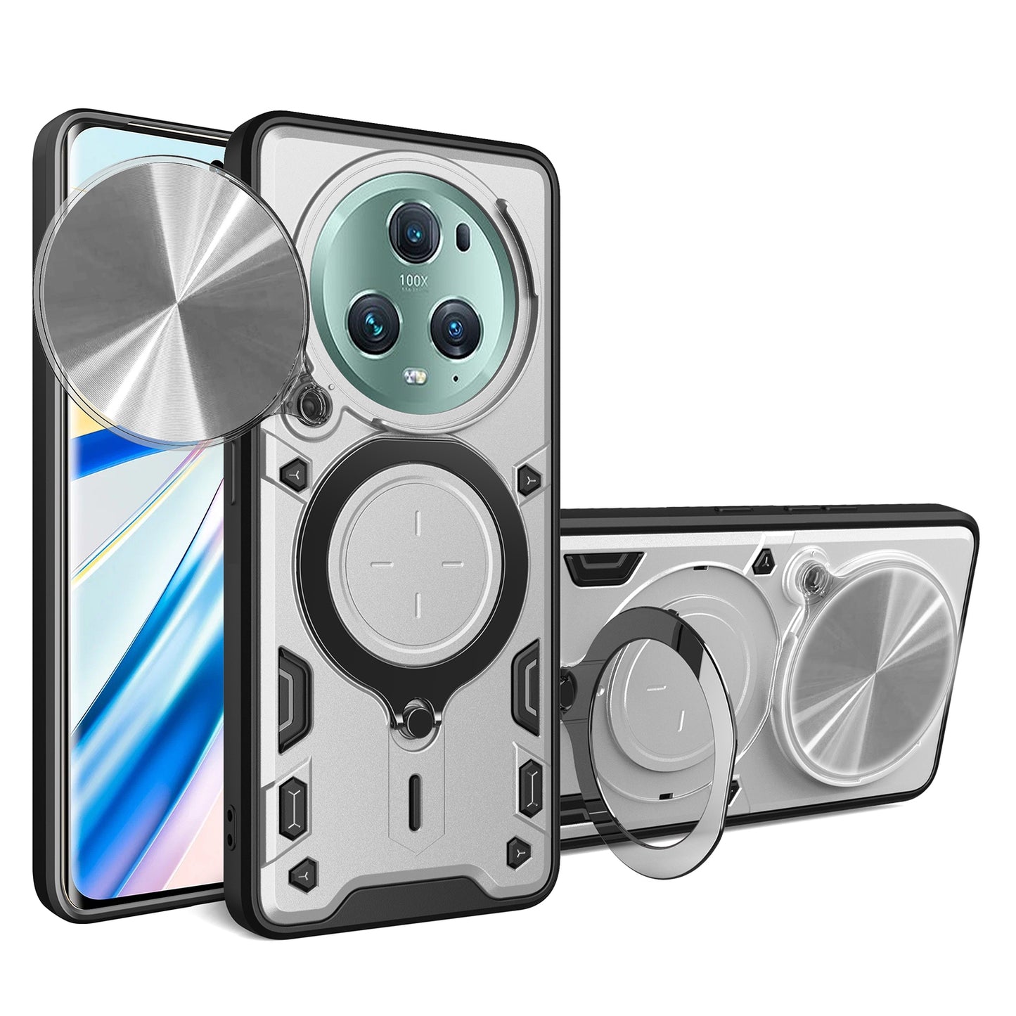 Honor Magic5 Pro Magnetic Holder CD Texture Sliding Camshield Phone Case, TPU PC Shockproof Cover