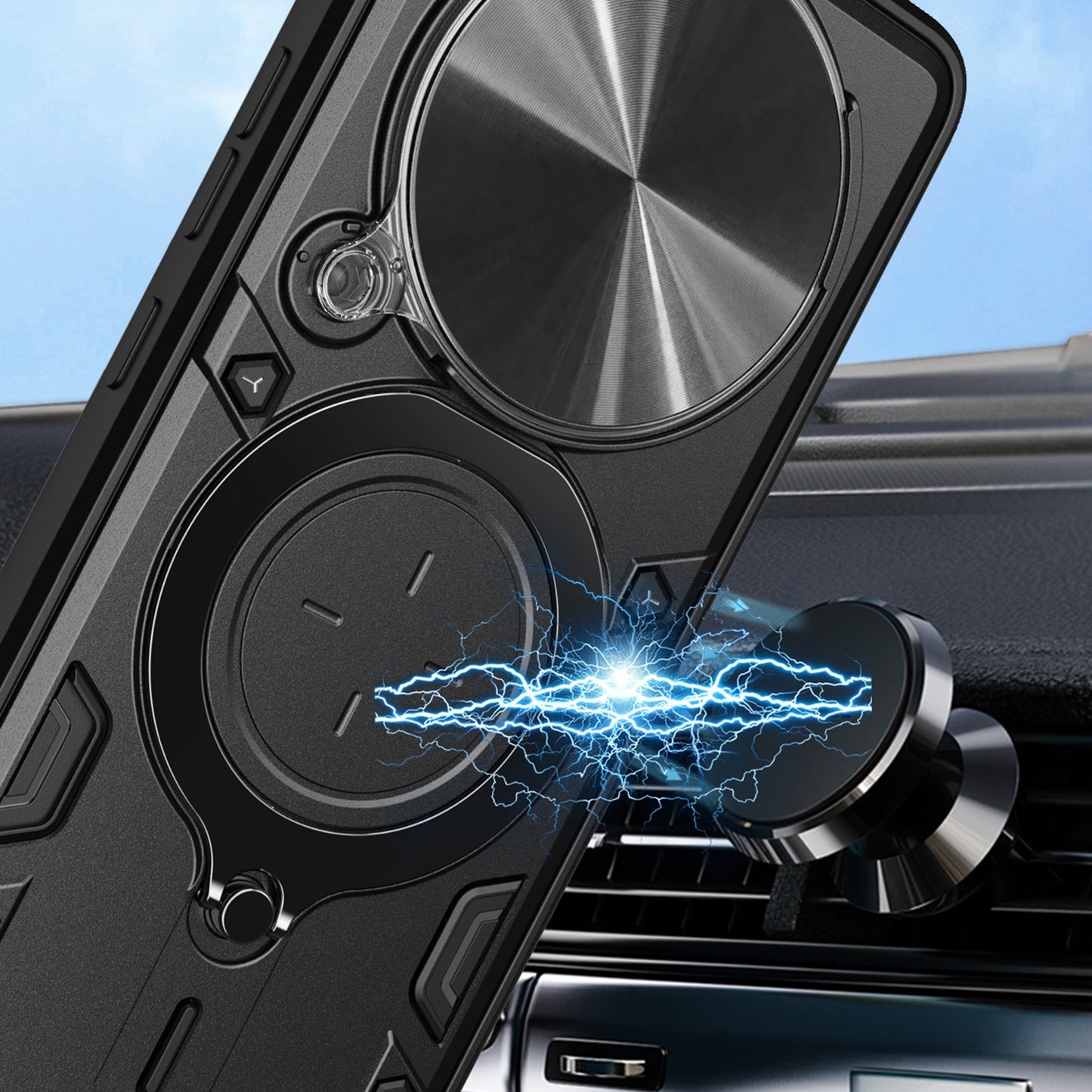 Honor Magic5 Pro Magnetic Holder CD Texture Sliding Camshield Phone Case, TPU PC Shockproof Cover