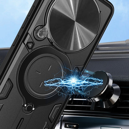 Honor Magic5 Pro Magnetic Holder CD Texture Sliding Camshield Phone Case, TPU PC Shockproof Cover
