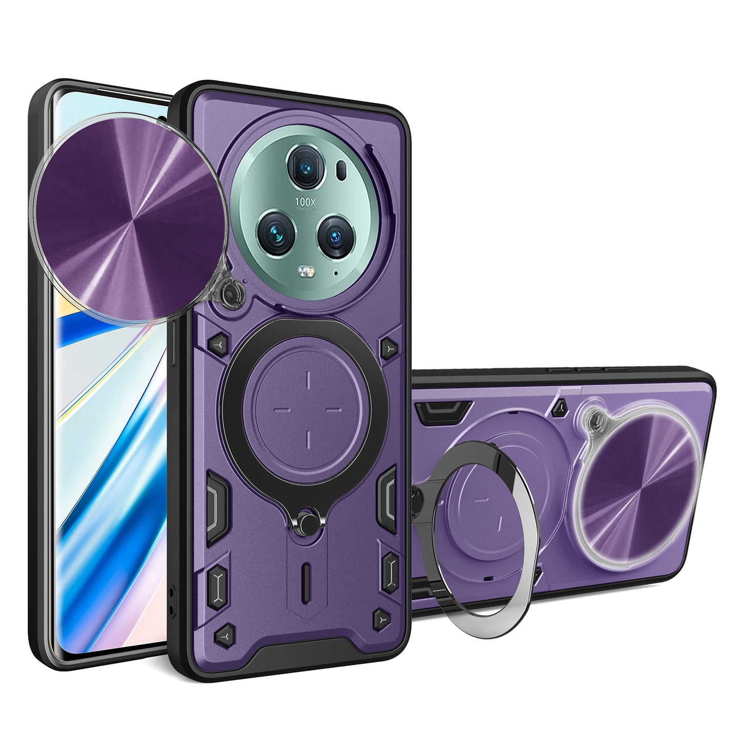 Honor Magic5 Pro Magnetic Holder CD Texture Sliding Camshield Phone Case, TPU PC Shockproof Cover