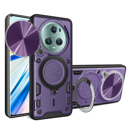 Honor Magic5 Pro Magnetic Holder CD Texture Sliding Camshield Phone Case, TPU PC Shockproof Cover
