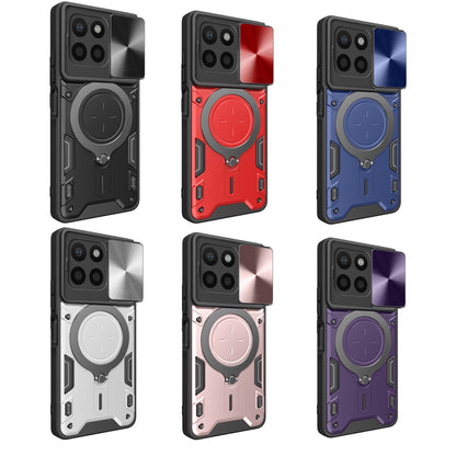 Honor X8 5G Magnetic Holder CD Texture Sliding Camshield Phone Case, TPU PC Shockproof Cover