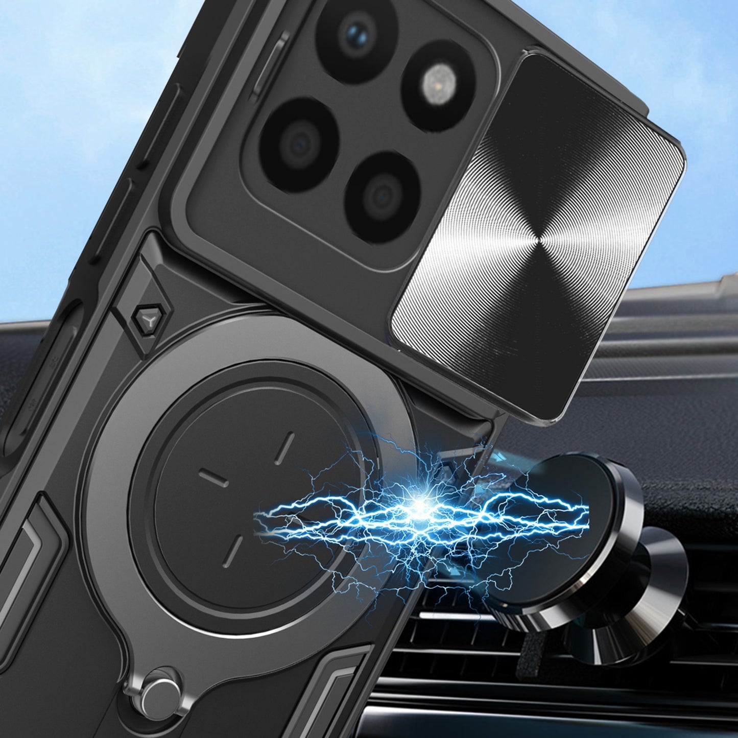 Honor X8 5G Magnetic Holder CD Texture Sliding Camshield Phone Case, TPU PC Shockproof Cover