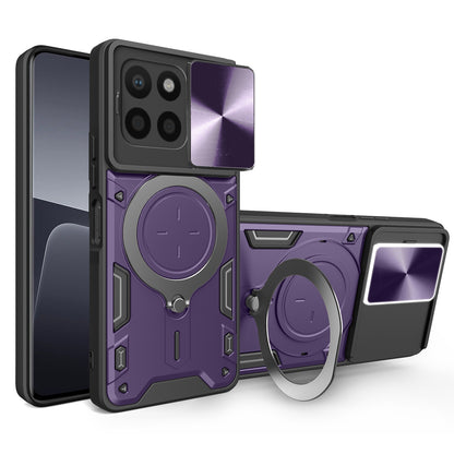 Honor X8 5G Magnetic Holder CD Texture Sliding Camshield Phone Case, TPU PC Shockproof Cover