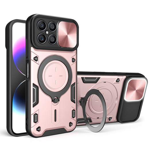 Honor X8 4G Magnetic Holder CD Texture Sliding Camshield Phone Case, TPU PC Shockproof Cover