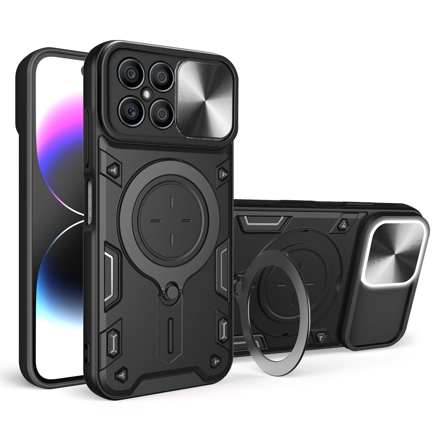 Honor X8 4G Magnetic Holder CD Texture Sliding Camshield Phone Case, TPU PC Shockproof Cover