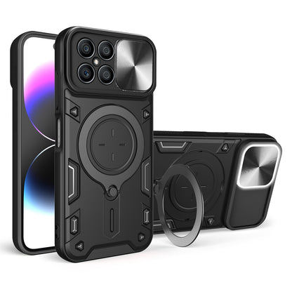 Honor X8 4G Magnetic Holder CD Texture Sliding Camshield Phone Case, TPU PC Shockproof Cover