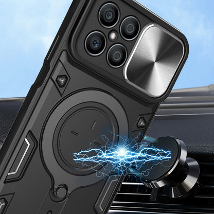 Honor X8 4G Magnetic Holder CD Texture Sliding Camshield Phone Case, TPU PC Shockproof Cover