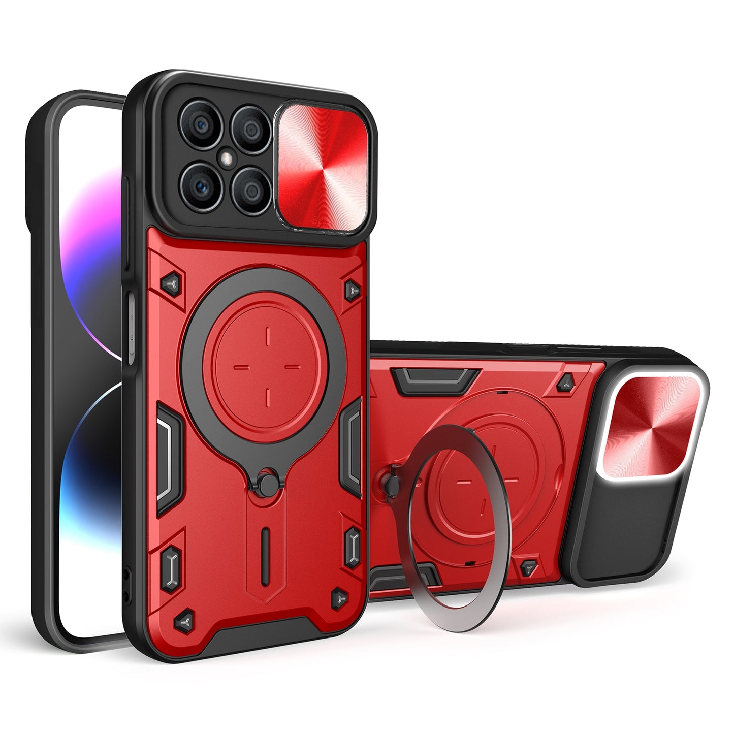 Honor X8 4G Magnetic Holder CD Texture Sliding Camshield Phone Case, TPU PC Shockproof Cover