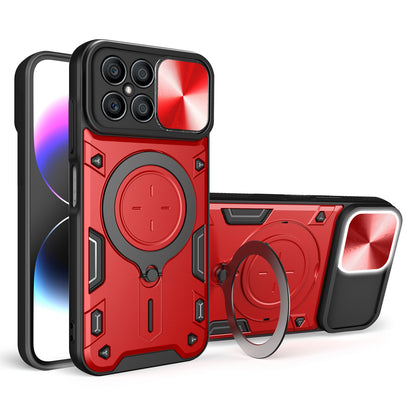 Honor X8 4G Magnetic Holder CD Texture Sliding Camshield Phone Case, TPU PC Shockproof Cover