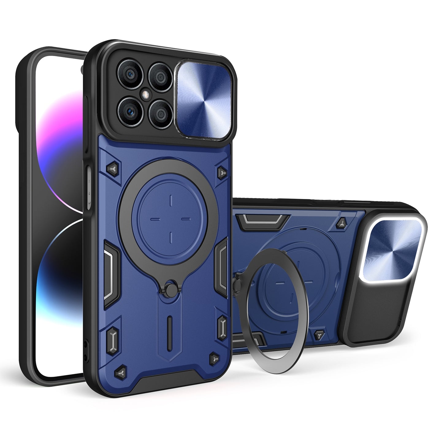 Honor X8 4G Magnetic Holder CD Texture Sliding Camshield Phone Case, TPU PC Shockproof Cover