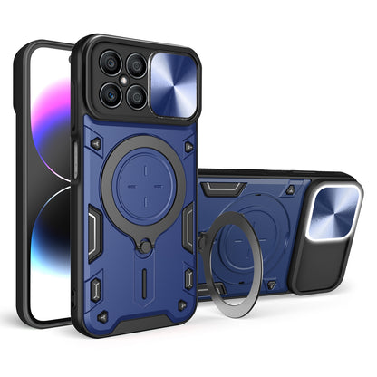 Honor X8 4G Magnetic Holder CD Texture Sliding Camshield Phone Case, TPU PC Shockproof Cover