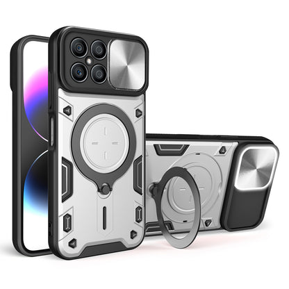 Honor X8 4G Magnetic Holder CD Texture Sliding Camshield Phone Case, TPU PC Shockproof Cover