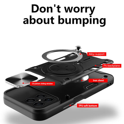 Honor X8 4G Magnetic Holder CD Texture Sliding Camshield Phone Case, TPU PC Shockproof Cover