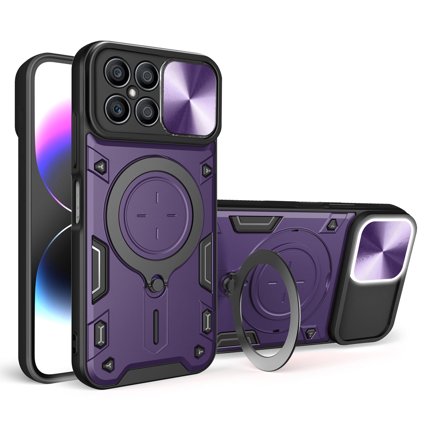 Honor X8 4G Magnetic Holder CD Texture Sliding Camshield Phone Case, TPU PC Shockproof Cover