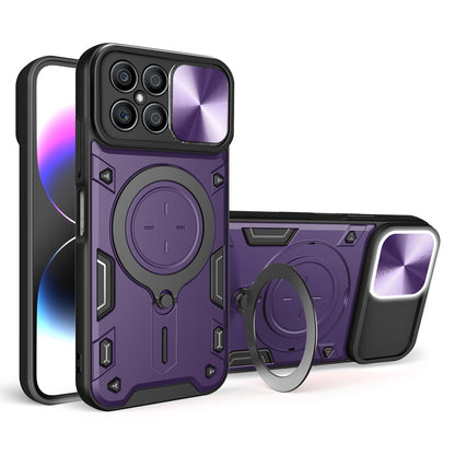 Honor X8 4G Magnetic Holder CD Texture Sliding Camshield Phone Case, TPU PC Shockproof Cover