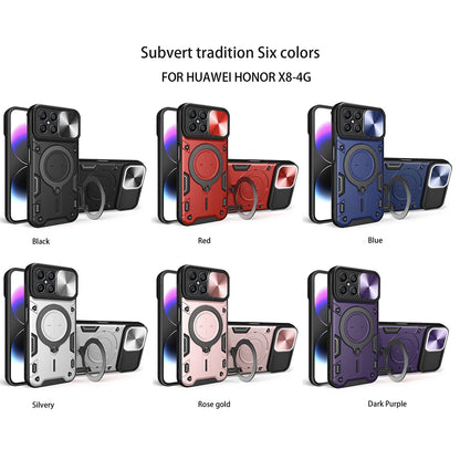Honor X8 4G Magnetic Holder CD Texture Sliding Camshield Phone Case, TPU PC Shockproof Cover