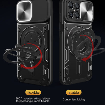 Honor X8 4G Magnetic Holder CD Texture Sliding Camshield Phone Case, TPU PC Shockproof Cover