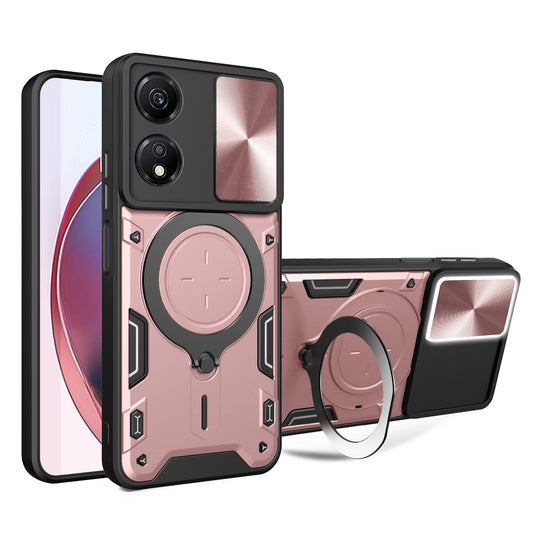 Honor X5 Plus Magnetic Holder CD Texture Sliding Camshield Phone Case, TPU PC Shockproof Cover