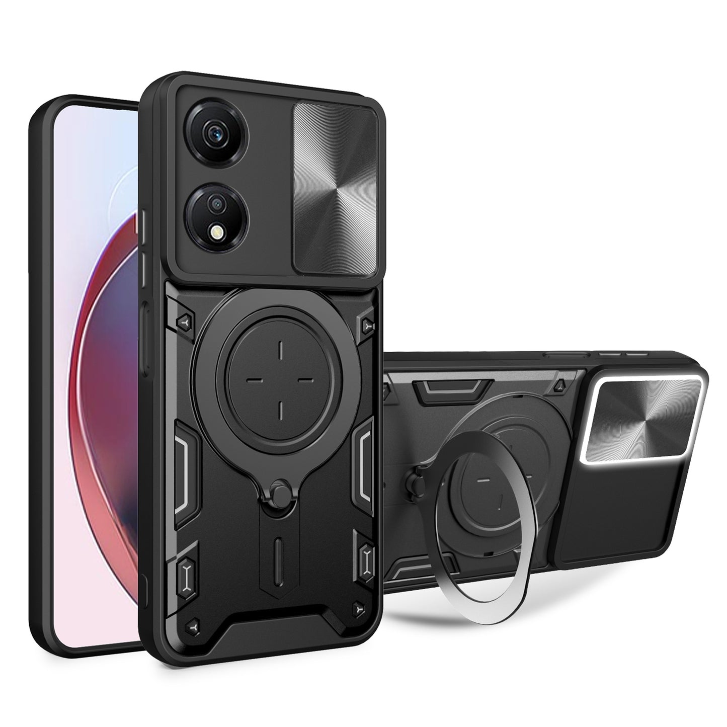 Honor X5 Plus Magnetic Holder CD Texture Sliding Camshield Phone Case, TPU PC Shockproof Cover
