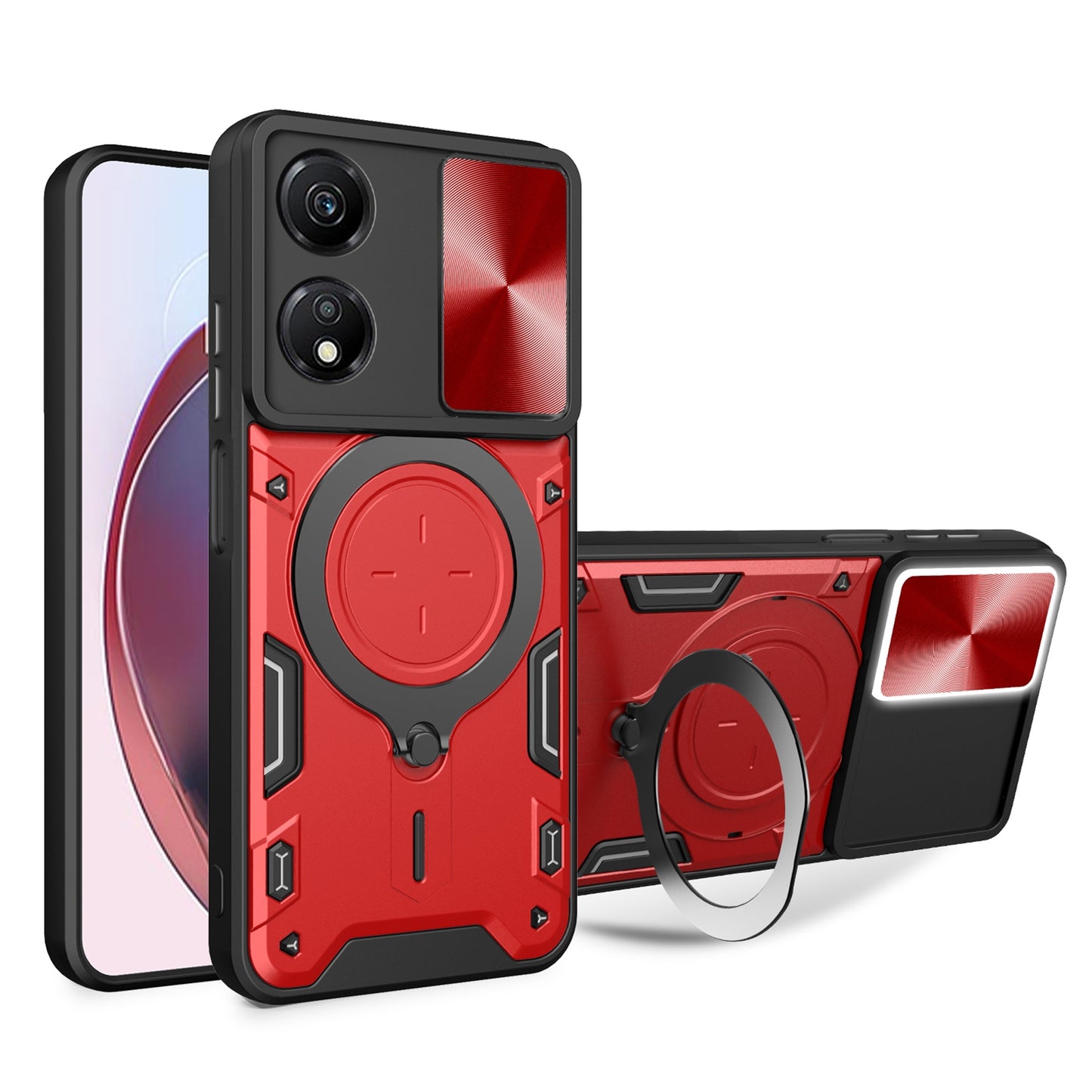 Honor X5 Plus Magnetic Holder CD Texture Sliding Camshield Phone Case, TPU PC Shockproof Cover