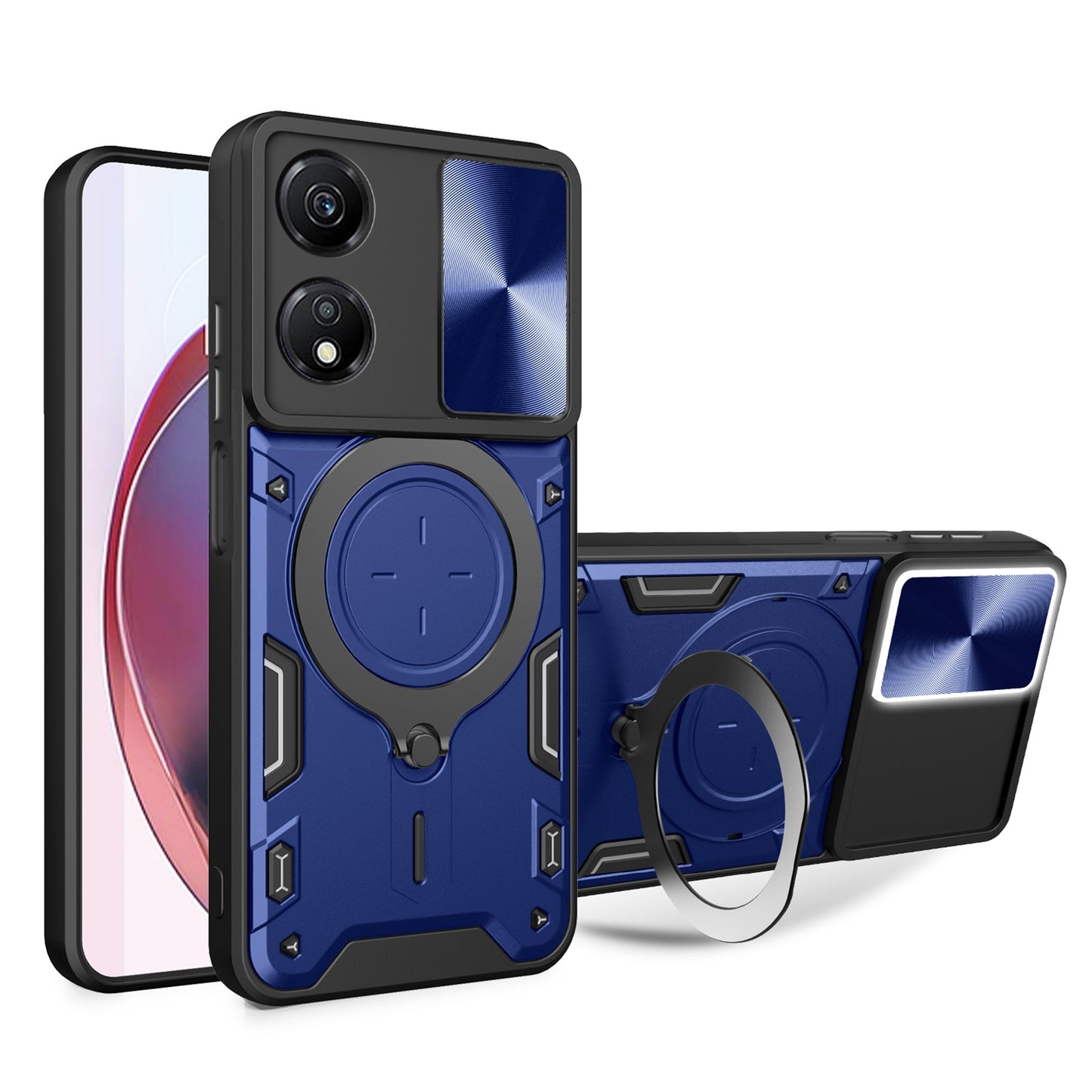 Honor X5 Plus Magnetic Holder CD Texture Sliding Camshield Phone Case, TPU PC Shockproof Cover