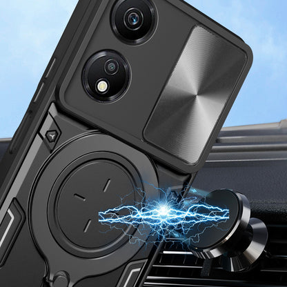 Honor X5 Plus Magnetic Holder CD Texture Sliding Camshield Phone Case, TPU PC Shockproof Cover