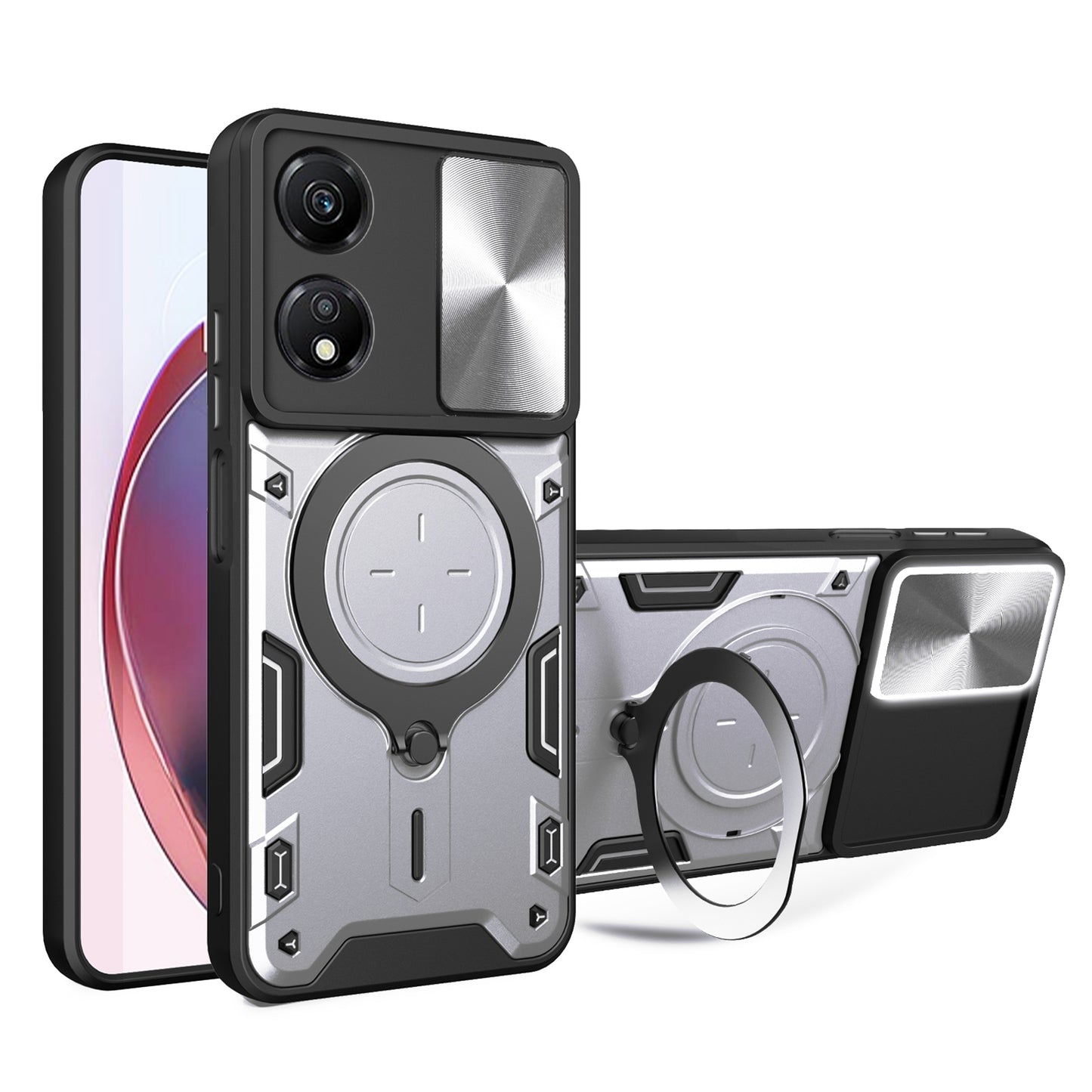 Honor X5 Plus Magnetic Holder CD Texture Sliding Camshield Phone Case, TPU PC Shockproof Cover