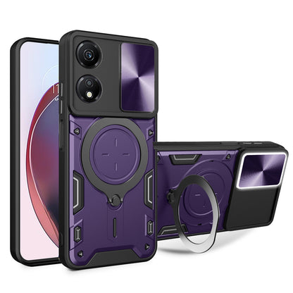 Honor X5 Plus Magnetic Holder CD Texture Sliding Camshield Phone Case, TPU PC Shockproof Cover