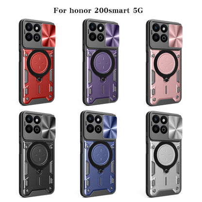Honor 200 Smart Magnetic Holder CD Texture Sliding Camshield Phone Case, TPU PC Shockproof Cover