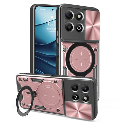 Honor X6b 4G Magnetic Holder CD Texture Sliding Camshield Phone Case, TPU PC Shockproof Cover