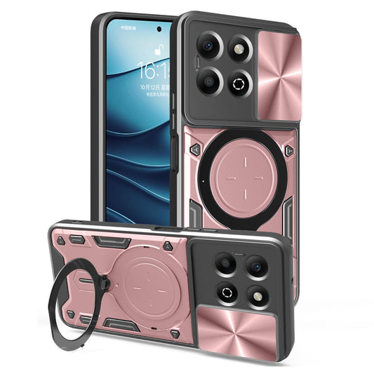 Honor X6b 4G Magnetic Holder CD Texture Sliding Camshield Phone Case, TPU PC Shockproof Cover