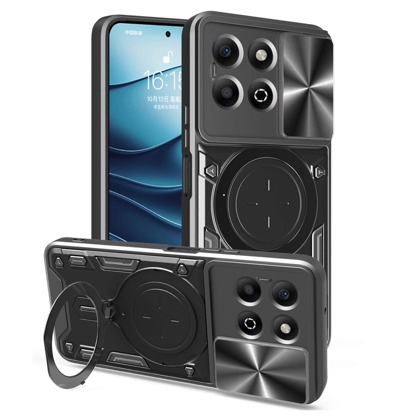 Honor X6b 4G Magnetic Holder CD Texture Sliding Camshield Phone Case, TPU PC Shockproof Cover