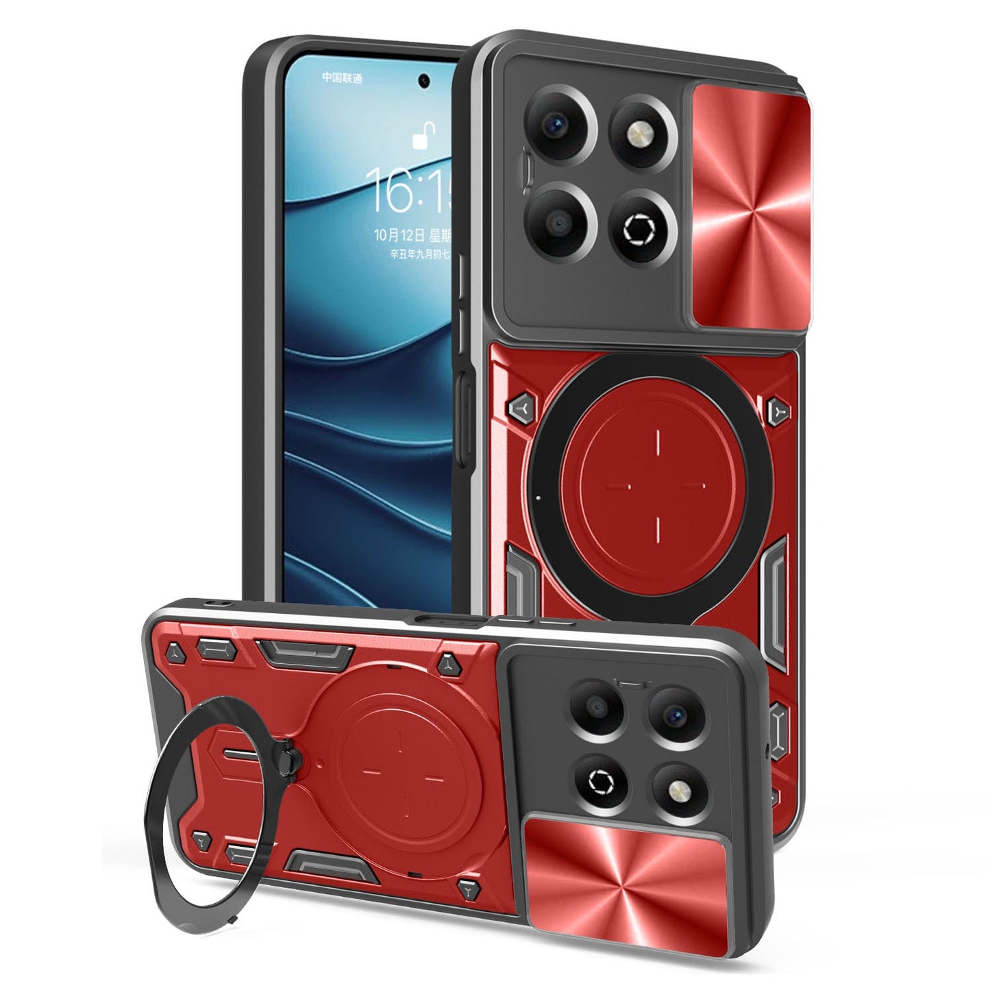 Honor X6b 4G Magnetic Holder CD Texture Sliding Camshield Phone Case, TPU PC Shockproof Cover