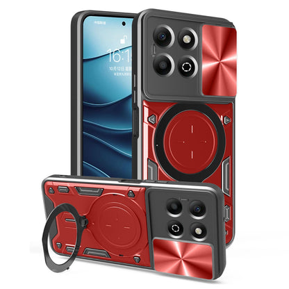 Honor X6b 4G Magnetic Holder CD Texture Sliding Camshield Phone Case, TPU PC Shockproof Cover