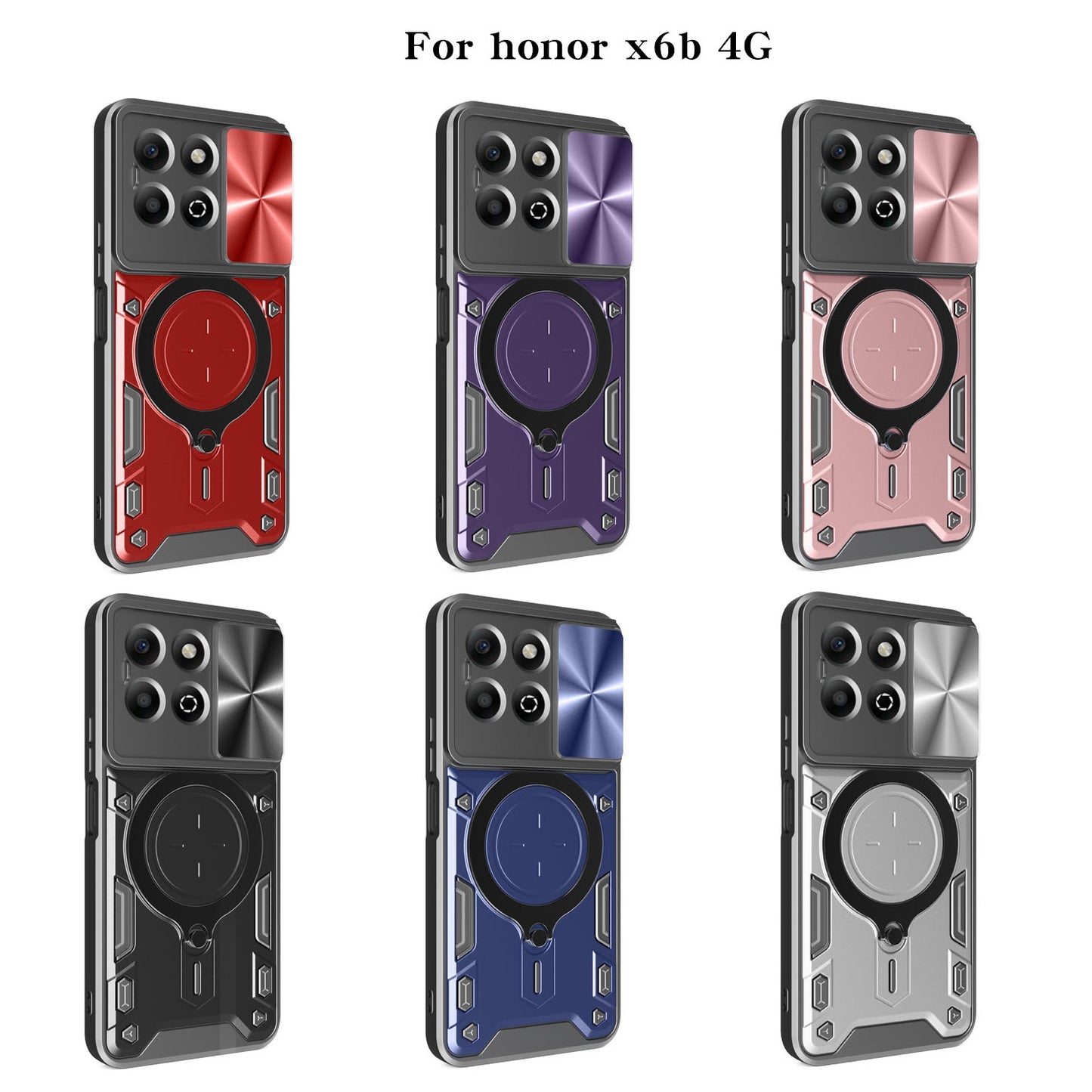 Honor X6b 4G Magnetic Holder CD Texture Sliding Camshield Phone Case, TPU PC Shockproof Cover