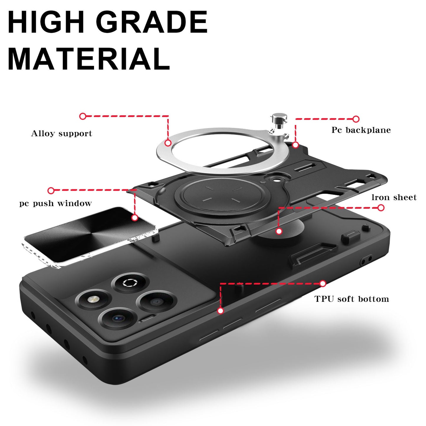 Honor X6b 4G Magnetic Holder CD Texture Sliding Camshield Phone Case, TPU PC Shockproof Cover