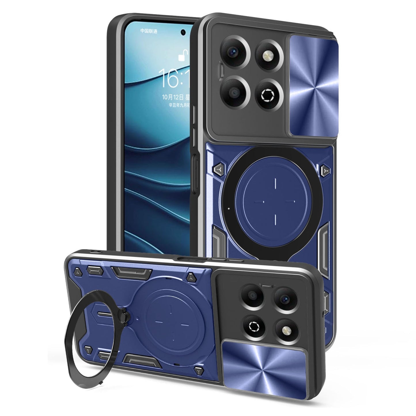Honor X6b 4G Magnetic Holder CD Texture Sliding Camshield Phone Case, TPU PC Shockproof Cover