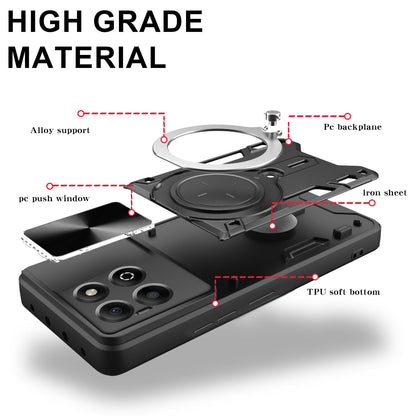 Honor X6b 4G Magnetic Holder CD Texture Sliding Camshield Phone Case, TPU PC Shockproof Cover