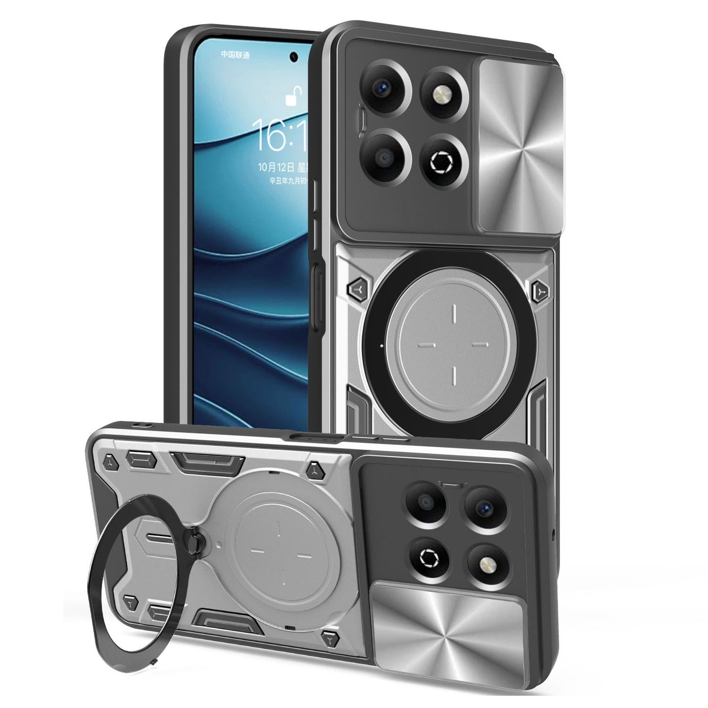 Honor X6b 4G Magnetic Holder CD Texture Sliding Camshield Phone Case, TPU PC Shockproof Cover