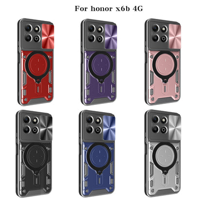 Honor X6b 4G Magnetic Holder CD Texture Sliding Camshield Phone Case, TPU PC Shockproof Cover