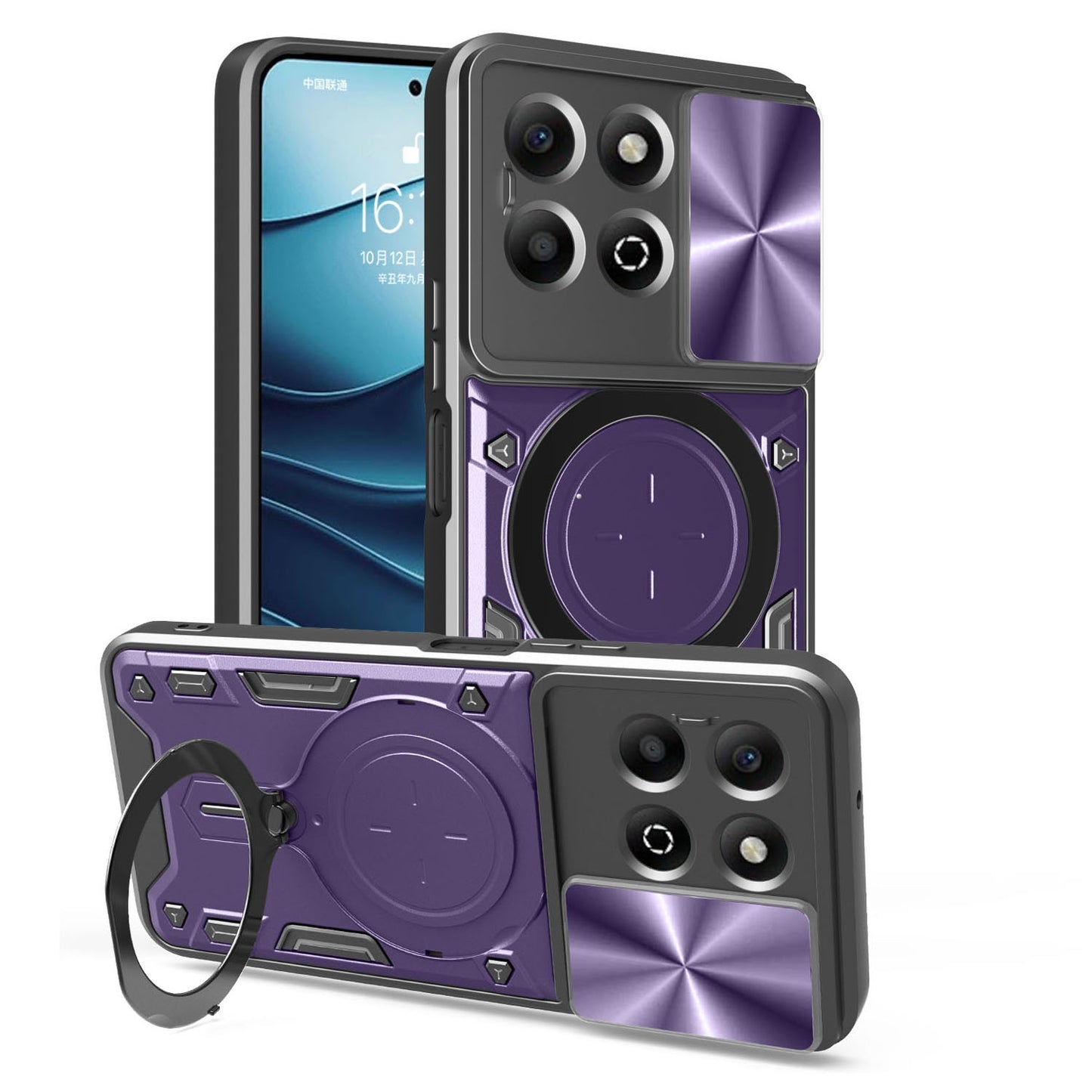 Honor X6b 4G Magnetic Holder CD Texture Sliding Camshield Phone Case, TPU PC Shockproof Cover