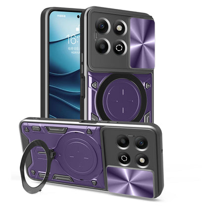 Honor X6b 4G Magnetic Holder CD Texture Sliding Camshield Phone Case, TPU PC Shockproof Cover