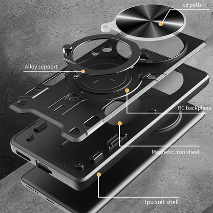 Honor Magic7 Pro Magnetic Holder CD Texture Sliding Camshield Phone Case, TPU PC Shockproof Cover