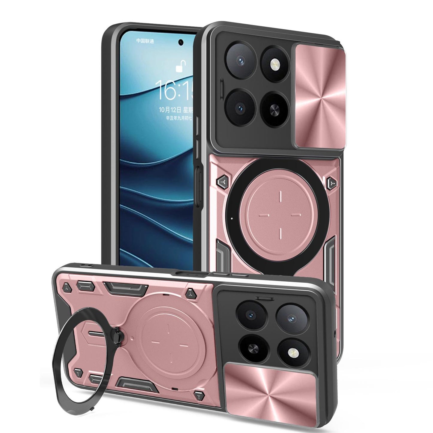 Honor X5b Plus Magnetic Holder CD Texture Sliding Camshield Phone Case, TPU PC Shockproof Cover