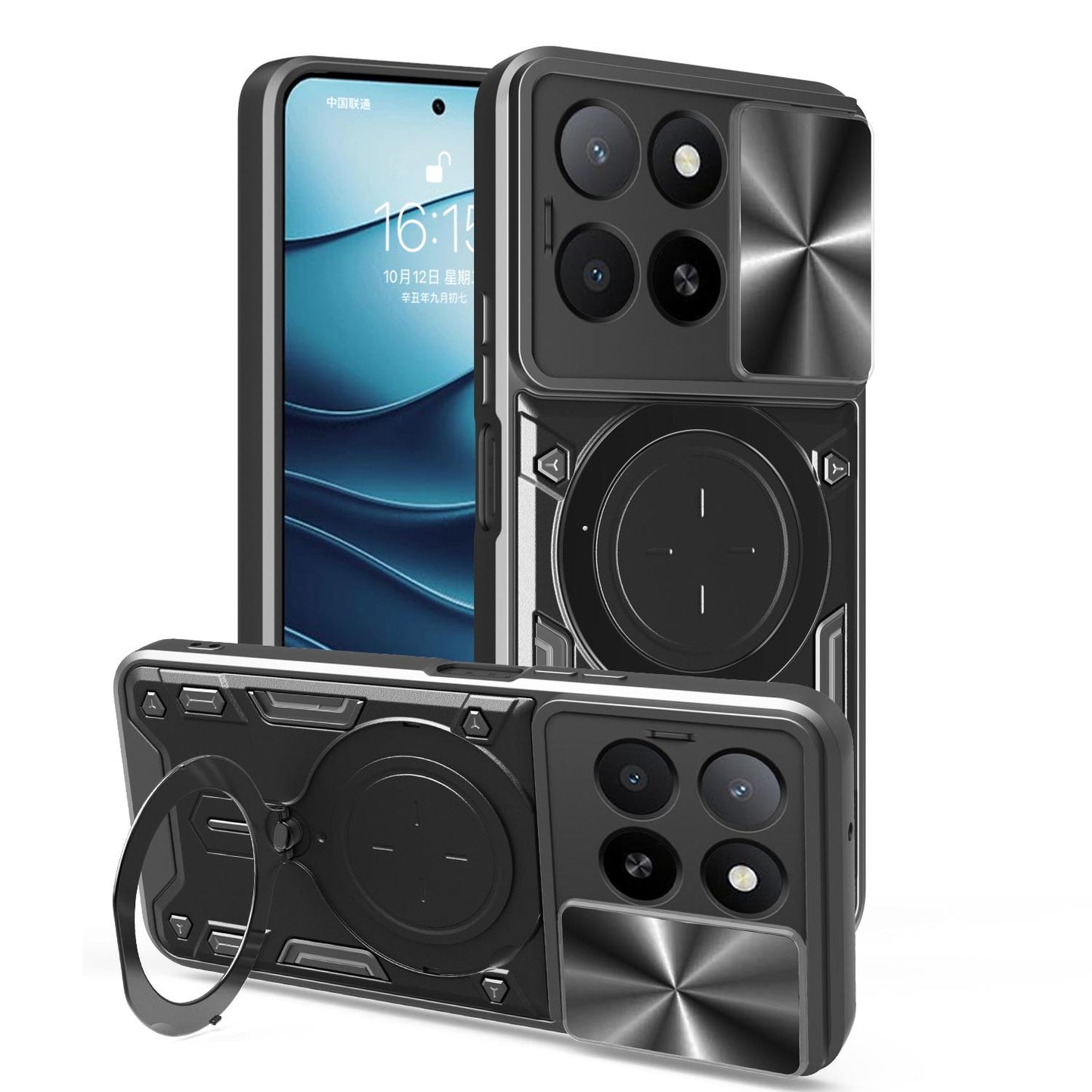 Honor X5b 4G Magnetic Holder CD Texture Sliding Camshield Phone Case, TPU PC Shockproof Cover